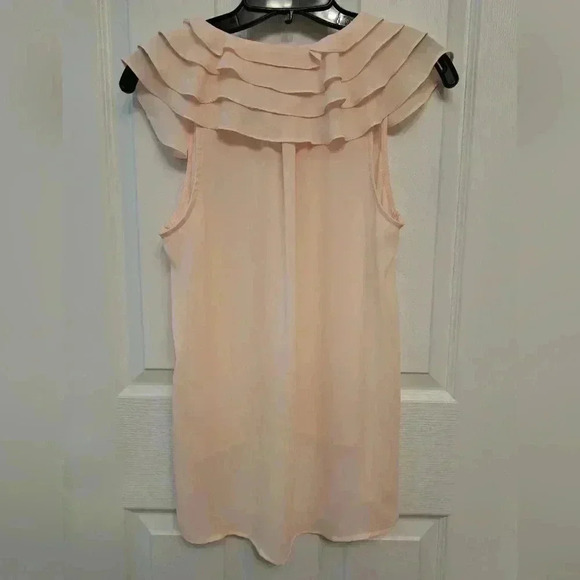 Forever 21  Sleeveless Blouse Pake Pink Small Ruffle Lightweight Semi Sheer - Picture 2 of 9